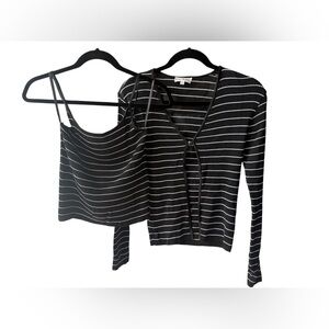 bebe Vintage 90s/Y2K Black & White Striped Knit 2-Piece Set